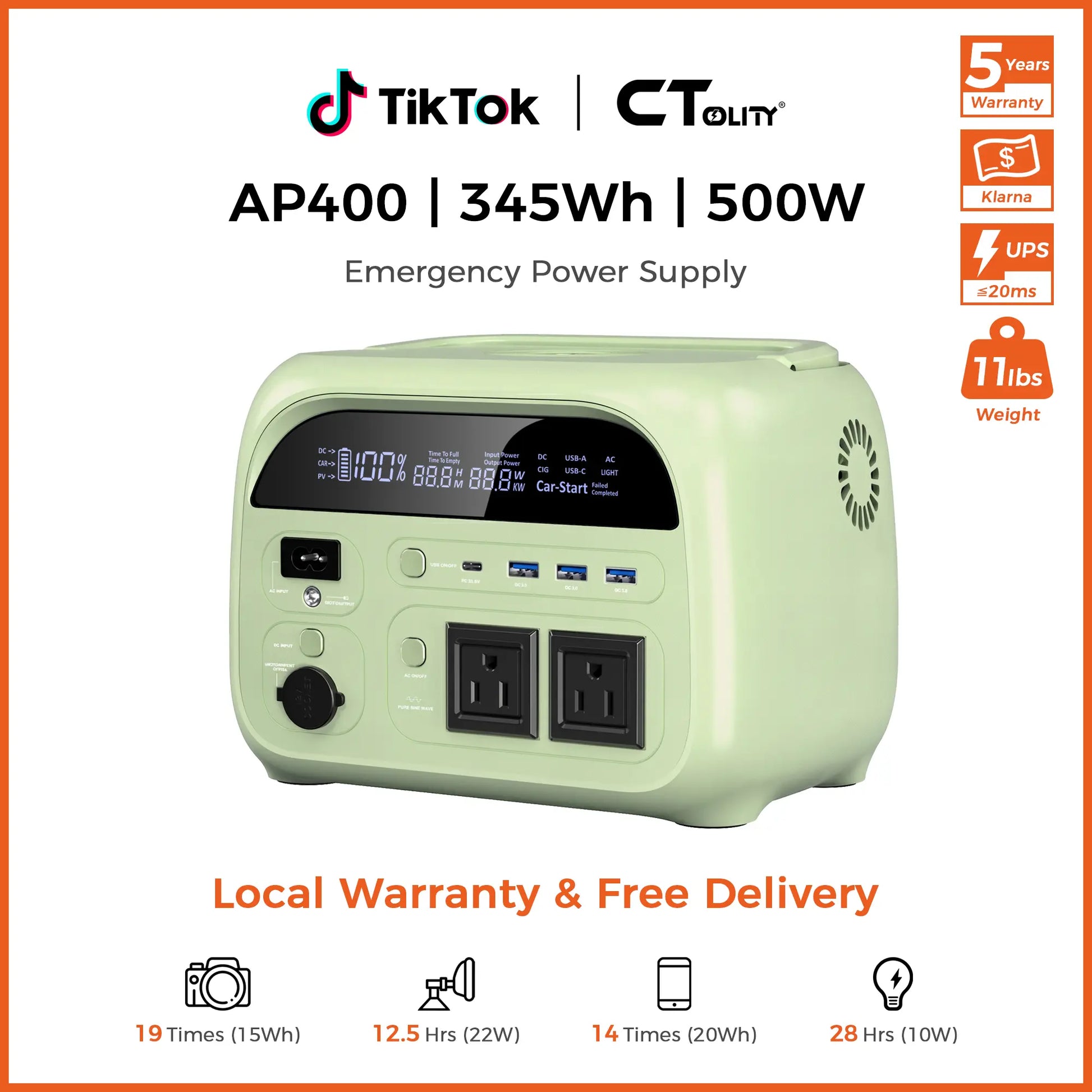 [Summerfinds]Ctolity AP400 Soft Pink 500W 346Wh Portable Power Station Solar Generator - Fast-Charging Backup Battery for Home Emergencies, Camping, Phone Power Needs