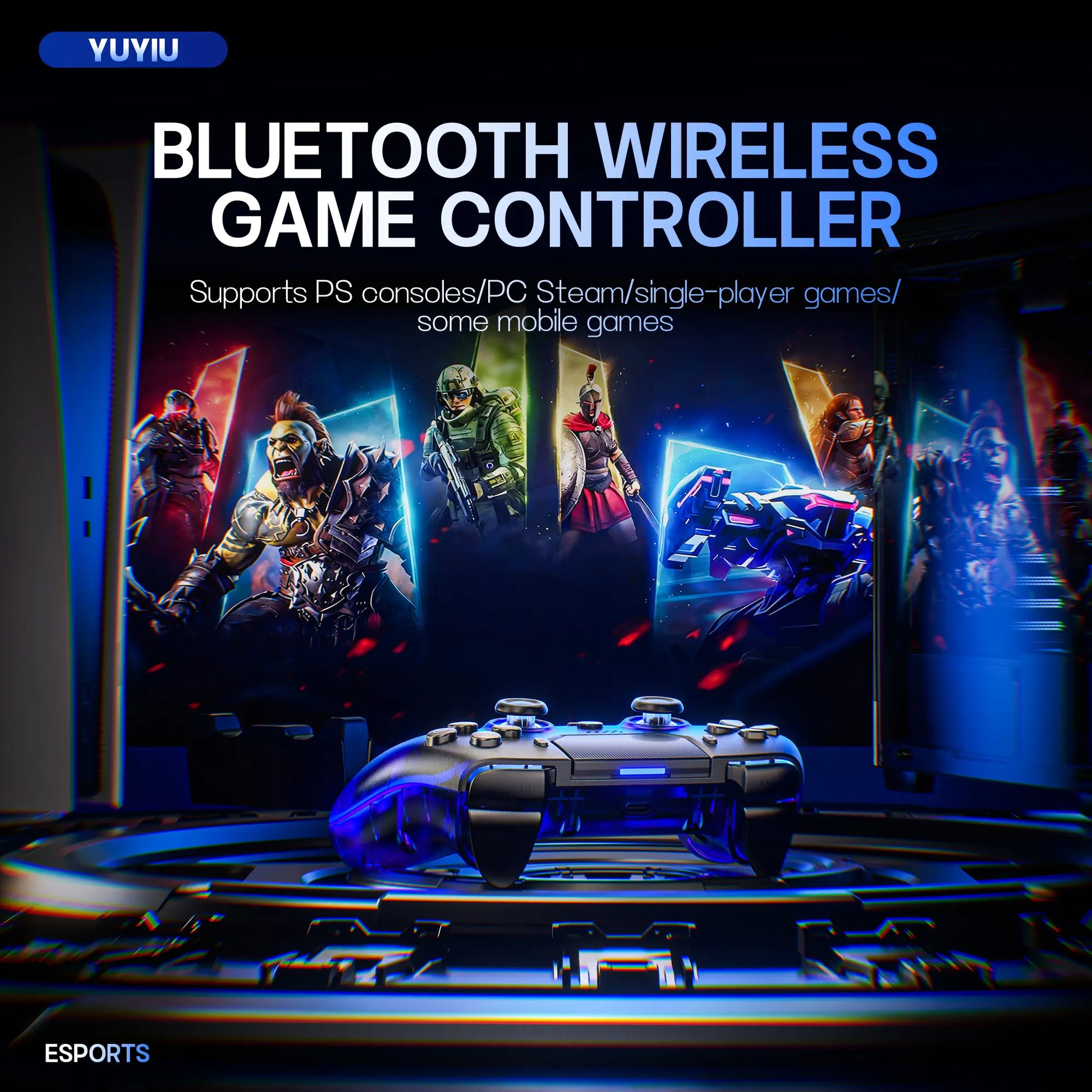 YUYIU Hall Effect Wireless Controller for PS5/PC – Programmable Macro Back Buttons, 6-Axis Gyro, Dual Vibration, Turbo, Touchpad, Bluetooth 5.0, 3.5Mm Audio & Mic