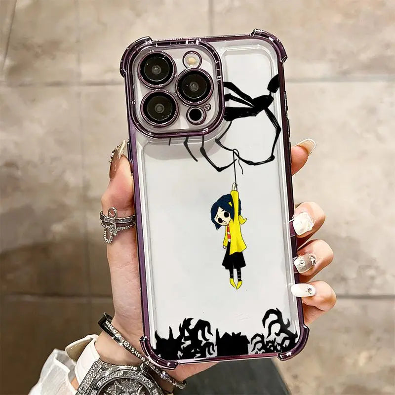Anime C-Coraline Case for Iphone 17 Air 17 16 15 14 13 12 11 Pro Max plus Luxury Transparent Soft TPU+PC Shockproof Protective Casing Anti-Drop Full Score Impact Dispersal