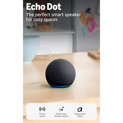 Amazon Echo Dot (Newest Model) - Vibrant Sounding Speaker, Designed for Alexa+, Great for Bedrooms, Dining Rooms and Offices, Charcoal Bluetooth