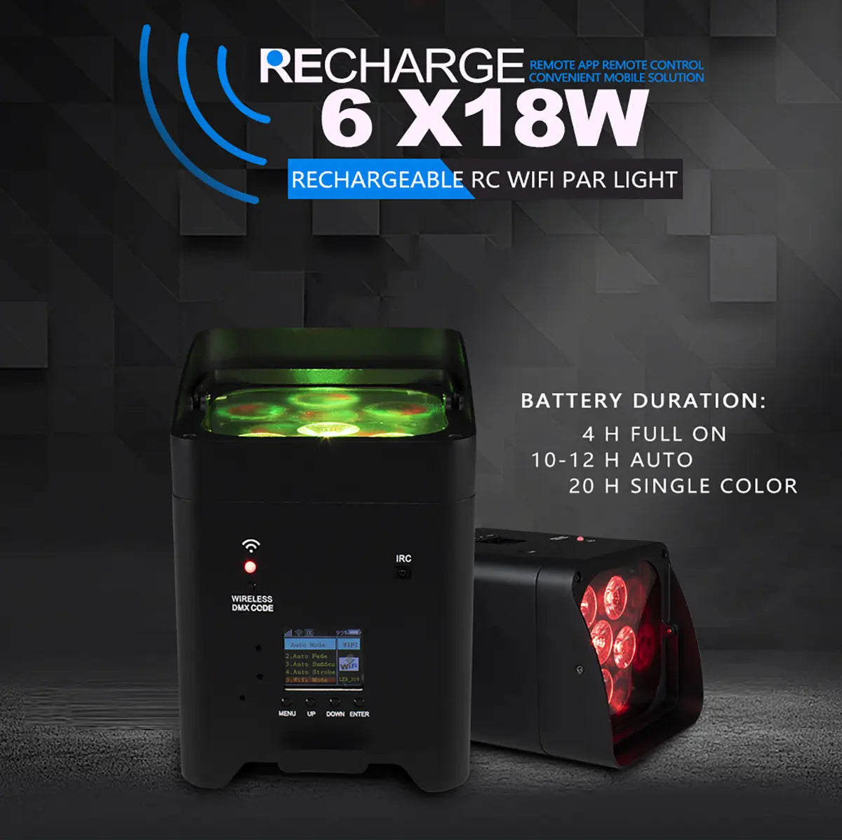 SHEHDS 6X18W Rechargeable Par Lights with Remote, App, and DMX512 Control - RGBWA+UV 6-in-1 Uplighting for Events, Parties, and Weddings - 8800mAh Battery Powered Sound Activated Stage Lighting