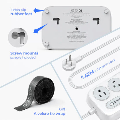 ORICO OG Series 10-In-1 Multifunctional Power Strip, 6 AC Outlets, 2 USB-A & 2 USB-C Ports, Compact Surge Protector, 1.5M/3M Cable Length Options, with 10-Year International Warranty for Home Office & Travel--Og15